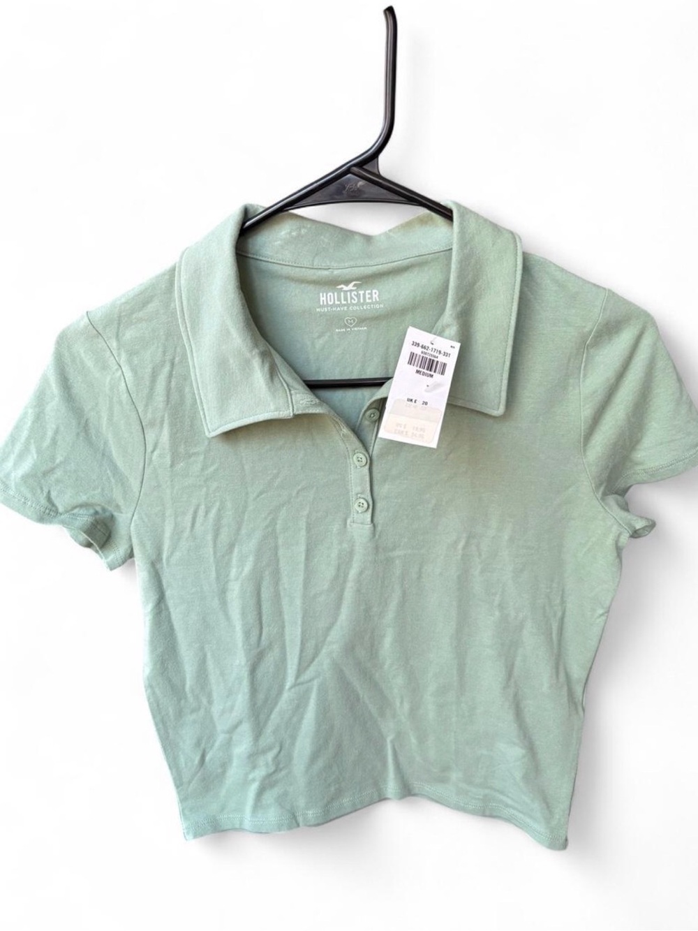 Hollister Mint Green Polo Crop Top with Buttons